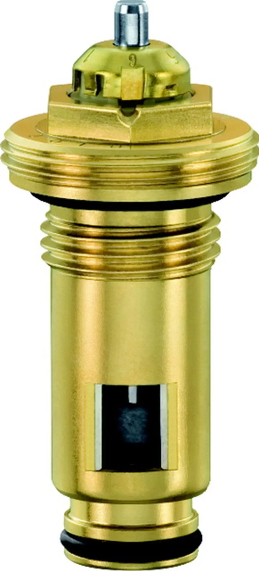 Thermostat-Oberteil in Goldfarbe von IMI Hydronic Engineering, mit runder Oberseite und einer Einstellskala, ist für Heizungsanwendungen konzipiert.